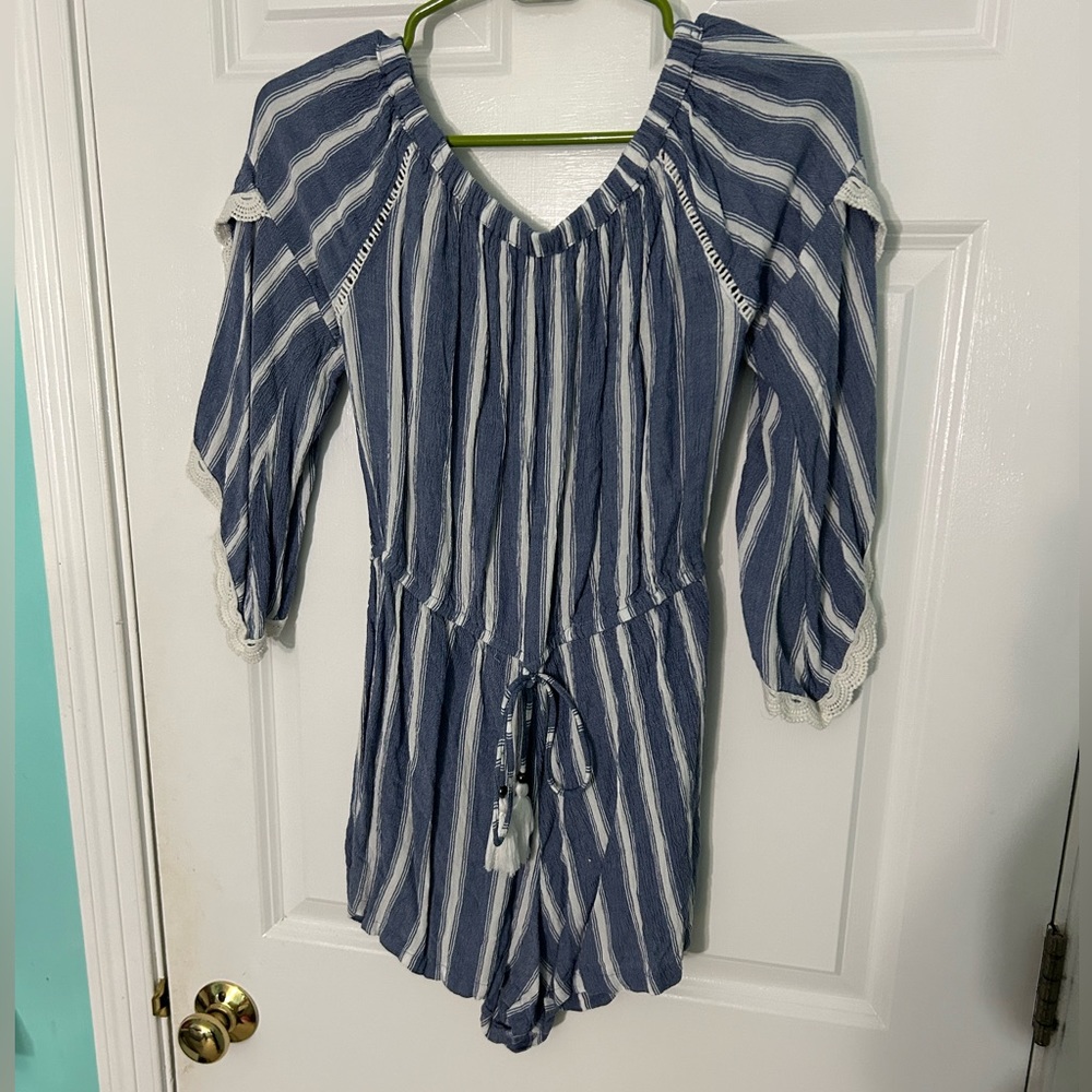 Blue and White Striped Romper - Picture 1 of 3